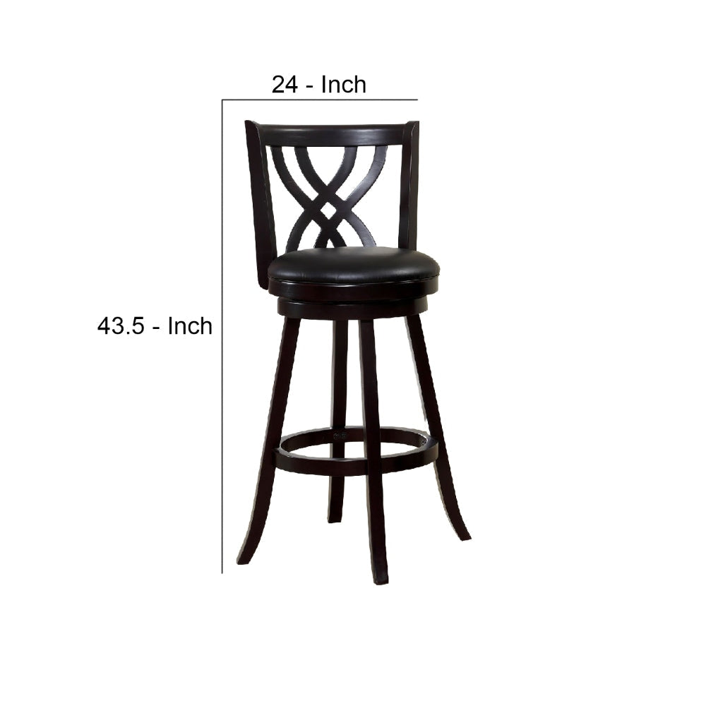 Swivel Barstool with Curved Double X Shaped Wooden Back Espresso Brown By Casagear Home BM245816
