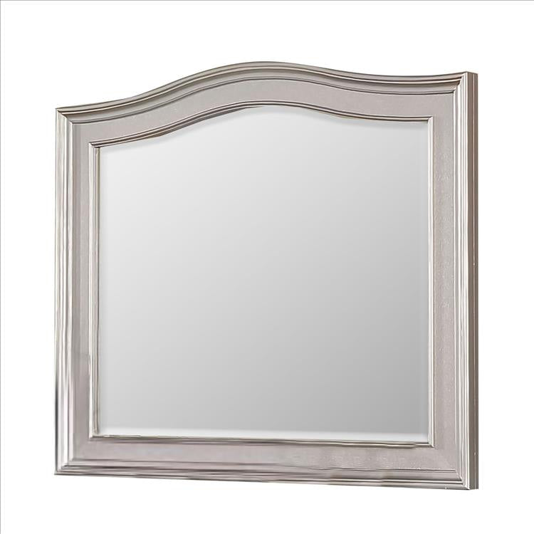 Curved Top Wooden Frame Mirror with Molded Details, Silver
