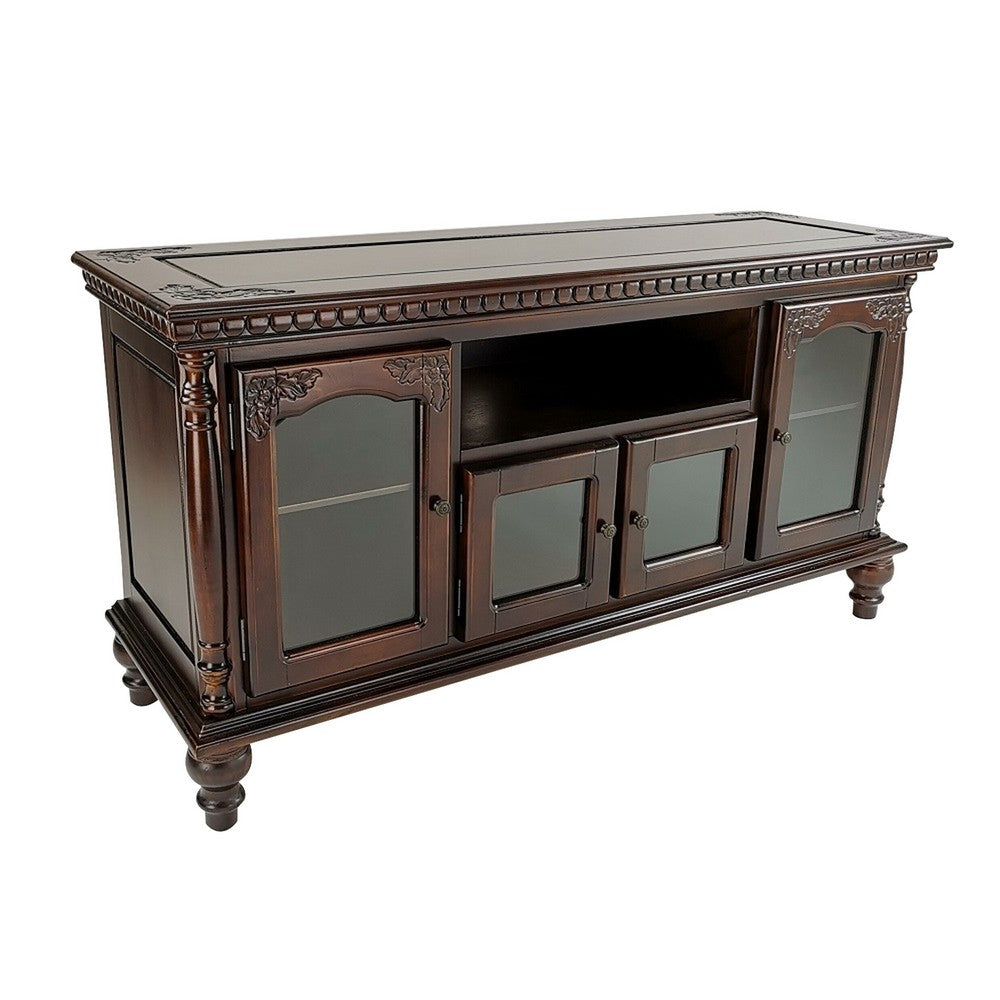 Mira TV Stand | 4 Glass Doors | Turnip Feet | Brown
