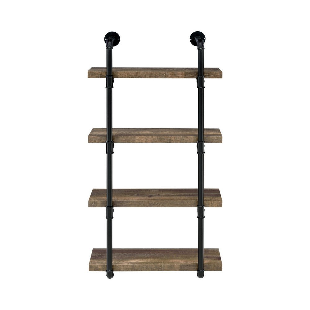 Milo Wall Shelf | 4 Tier | Piped Metal Frame | Brown | Black