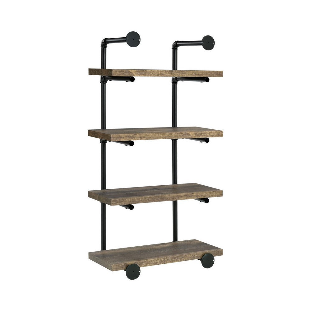 Milo Wall Shelf | 4 Tier | Piped Metal Frame | Brown | Black