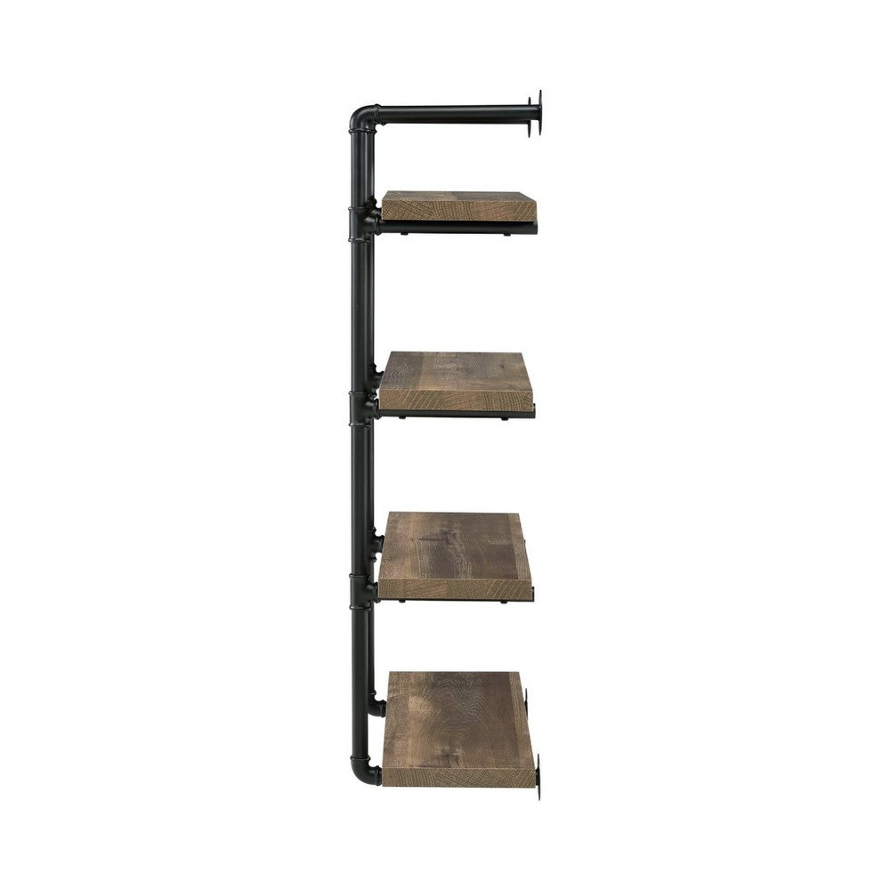 Milo Wall Shelf | 4 Tier | Piped Metal Frame | Brown | Black