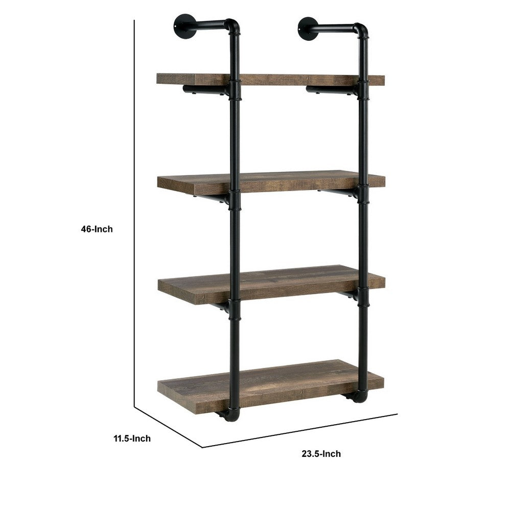 Milo Wall Shelf | 4 Tier | Piped Metal Frame | Brown | Black