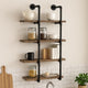 Milo Wall Shelf | 4 Tier | Piped Metal Frame | Brown | Black