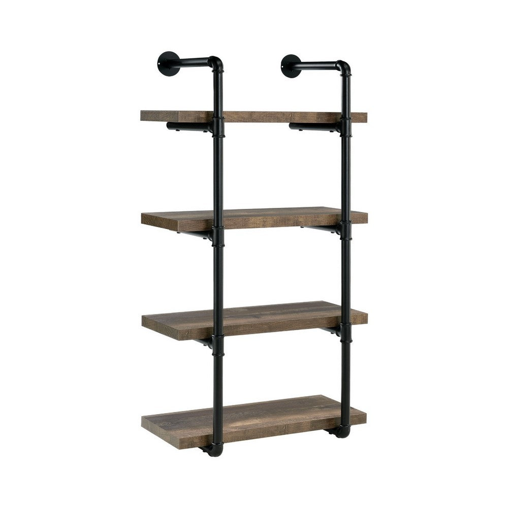 Milo Wall Shelf | 4 Tier | Piped Metal Frame | Brown | Black
