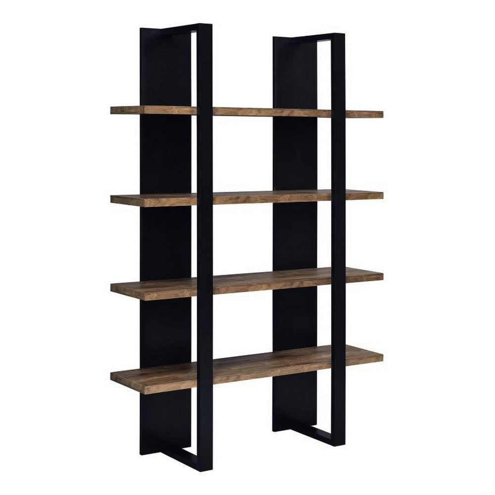 Milo Bookcase | 4 Tier Shelves | Wood Frame | Brown | Black