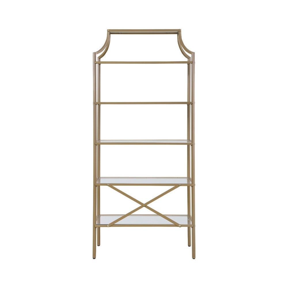 Cleo Bookcase | 5 Glass Shelves | Metal Frame | Gold