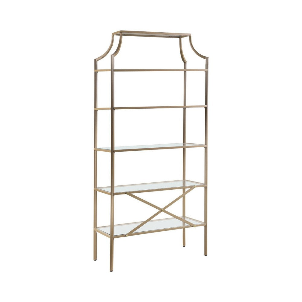 Cleo Bookcase | 5 Glass Shelves | Metal Frame | Gold