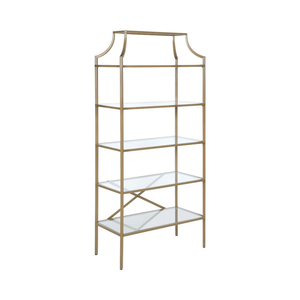 Cleo Bookcase | 5 Glass Shelves | Metal Frame | Gold
