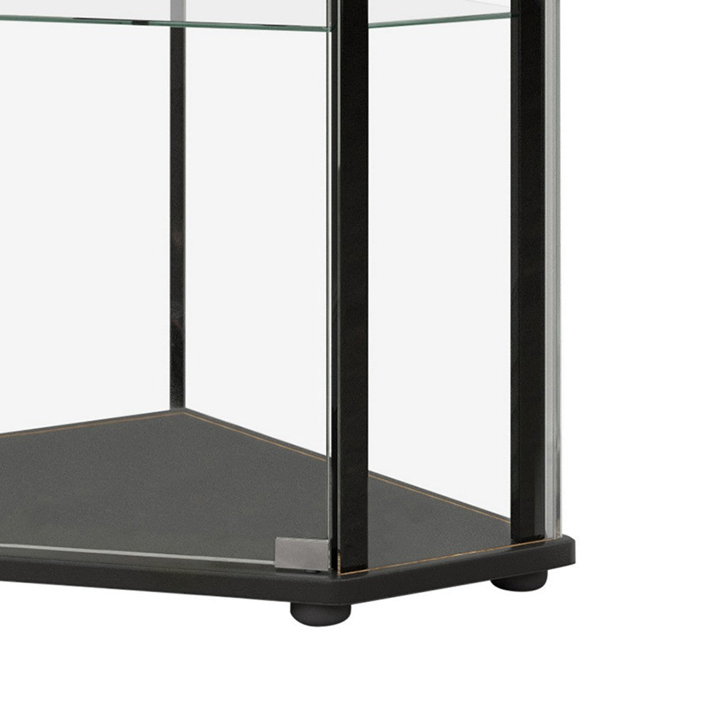 Metal Curio Cabinet with 1 Door and 3 Glass Shelves Black By Casagear Home BM245890