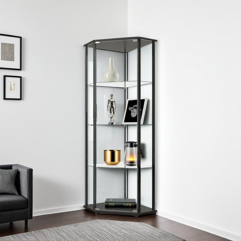 Mira Curio Cabinet | 1 Door | 3 Glass Shelves | Black