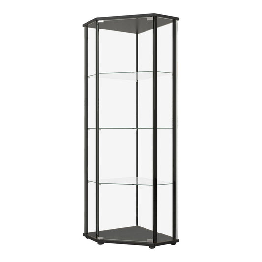 Metal Curio Cabinet with 1 Door and 3 Glass Shelves, Black By Casagear Home