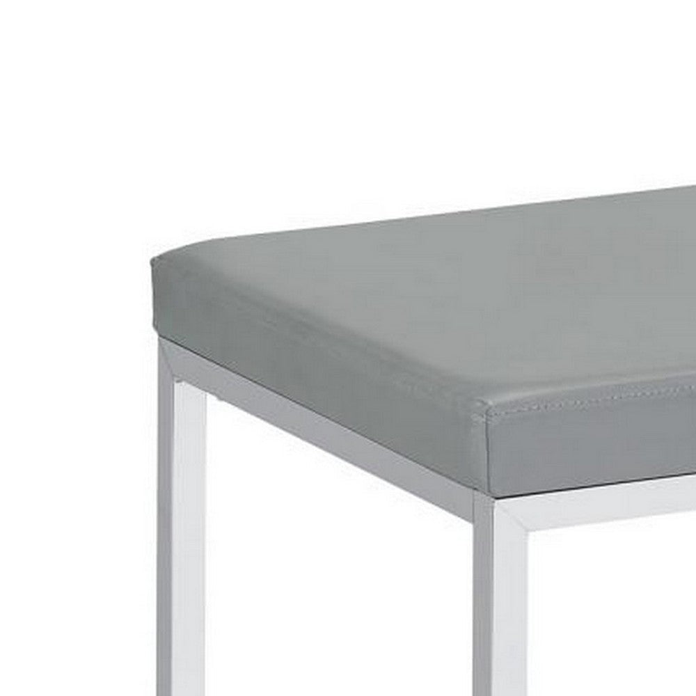 Vanity Stool with Leatherette Seat and Tubular Frame, Gray By Casagear Home