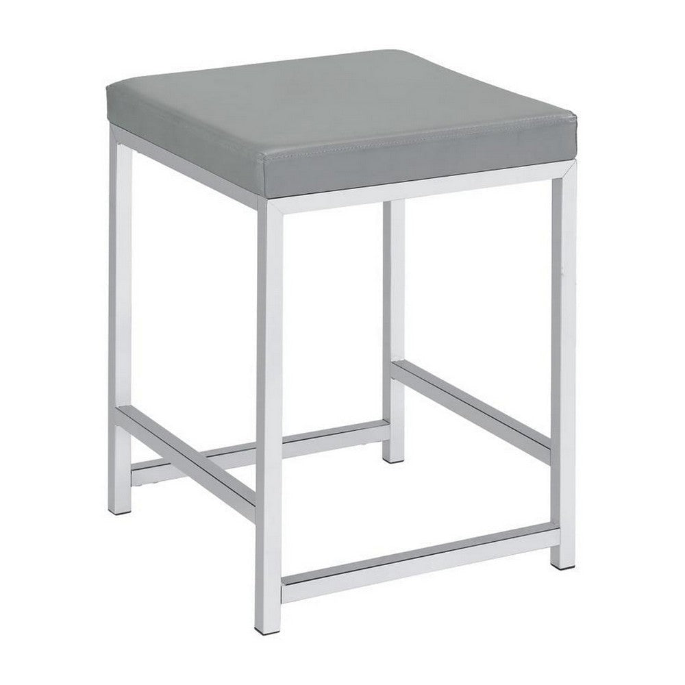Vanity Stool with Leatherette Seat and Tubular Frame, Gray By Casagear Home