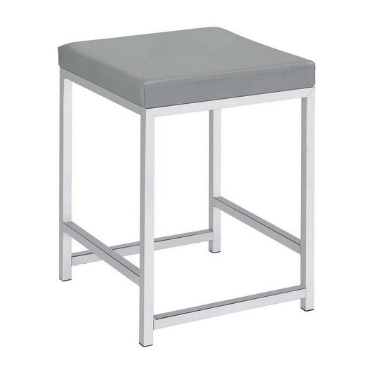 Vanity Stool with Leatherette Seat and Tubular Frame, Gray By Casagear Home