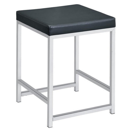 Vanity Stool with Leatherette Seat and Tubular Frame, Black By Casagear Home