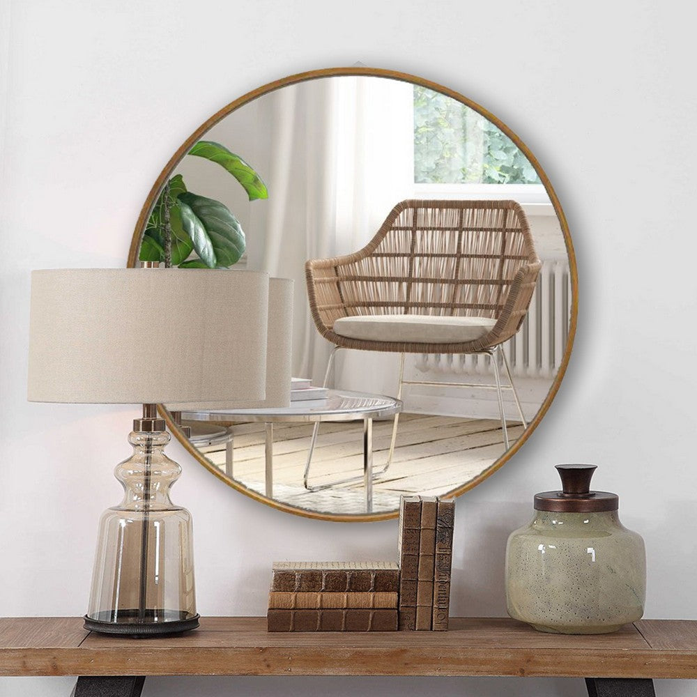 Mirror with Round Metal Frame and Ring Holder Brass By Casagear Home BM245919