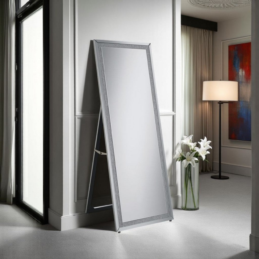 Liora Cheval Mirror | Rhinestone Inlay | Easel Back | Silver