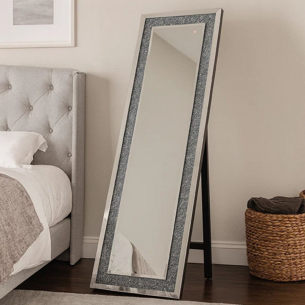 Liora Cheval Mirror | Rhinestone Inlay | LED Light | Silver
