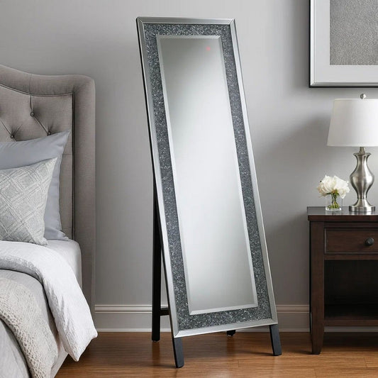 Liora Cheval Mirror | Rhinestone Inlay | LED Light | Silver