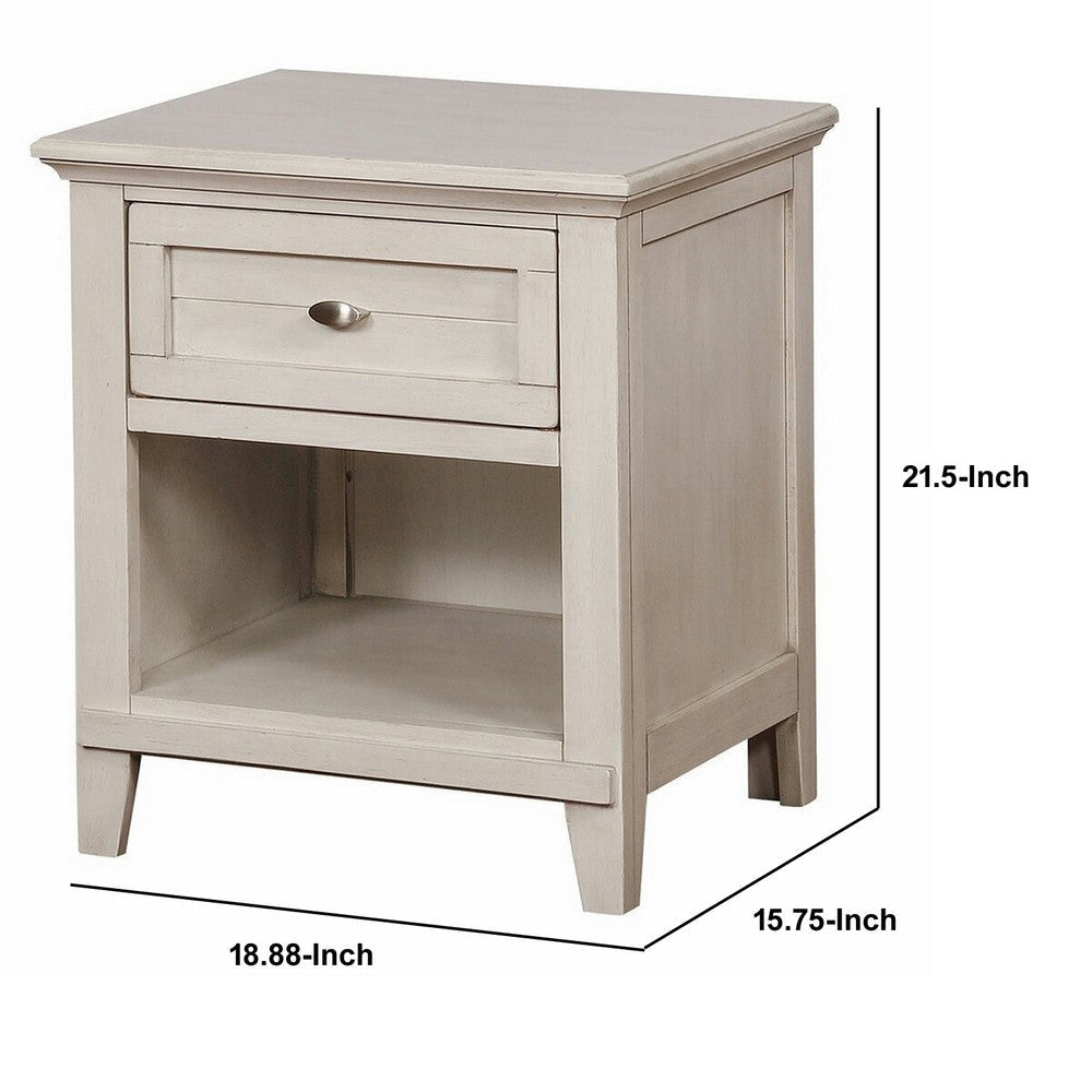 Nightstand with Plank Front Drawer and 1 Open Shelf White By Casagear Home BM245933