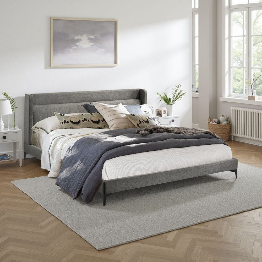 Legend Platform Bed | Queen | Gray Fabric | Black Legs
