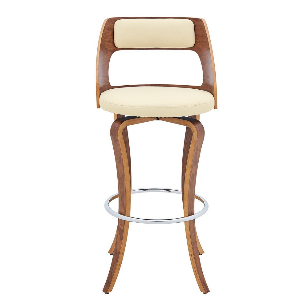 Grady 26’’ Swivel Cream Faux Leather and Walnut Wood Bar Stool By Casagear Home BM246070