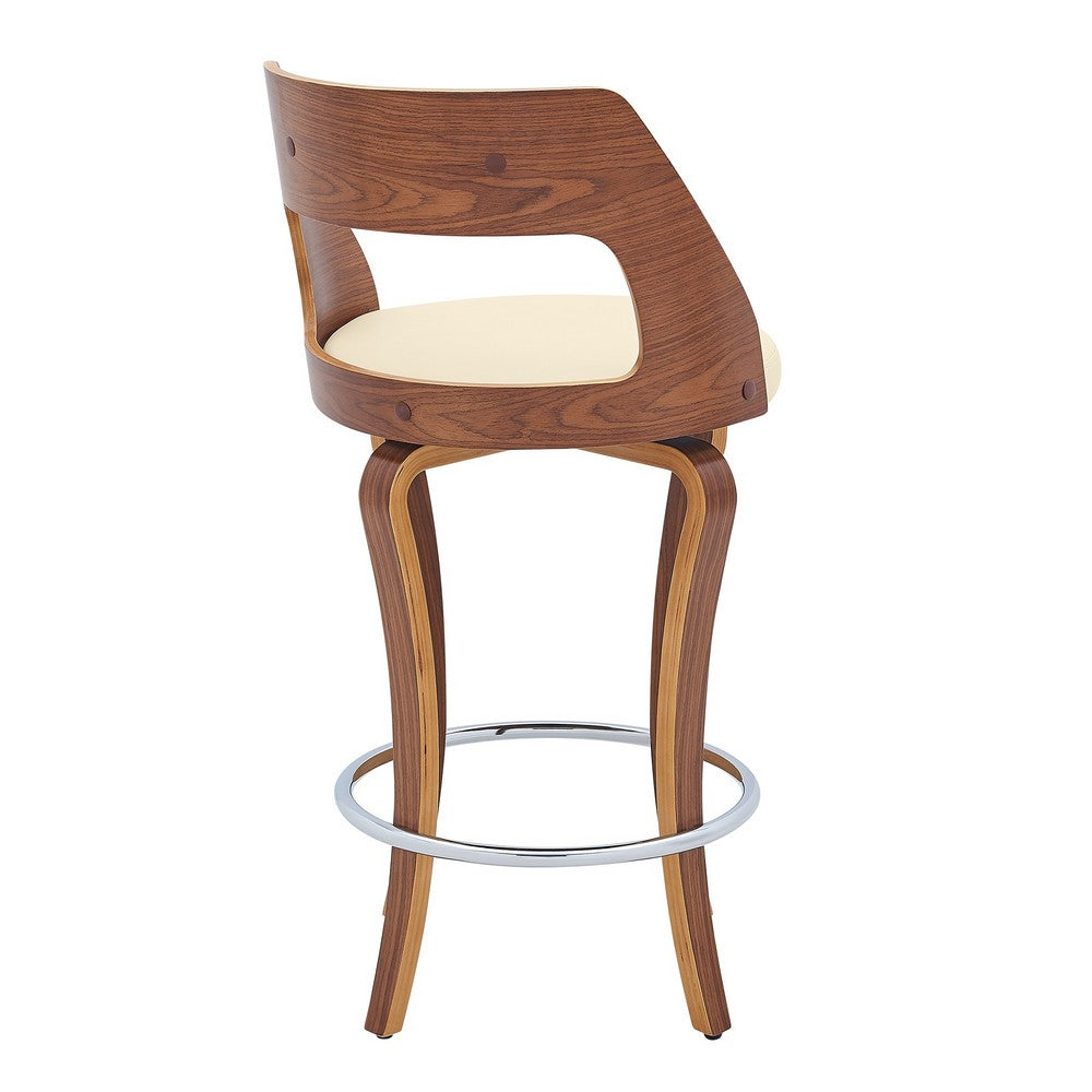 Grady 26’’ Swivel Cream Faux Leather and Walnut Wood Bar Stool By Casagear Home BM246070