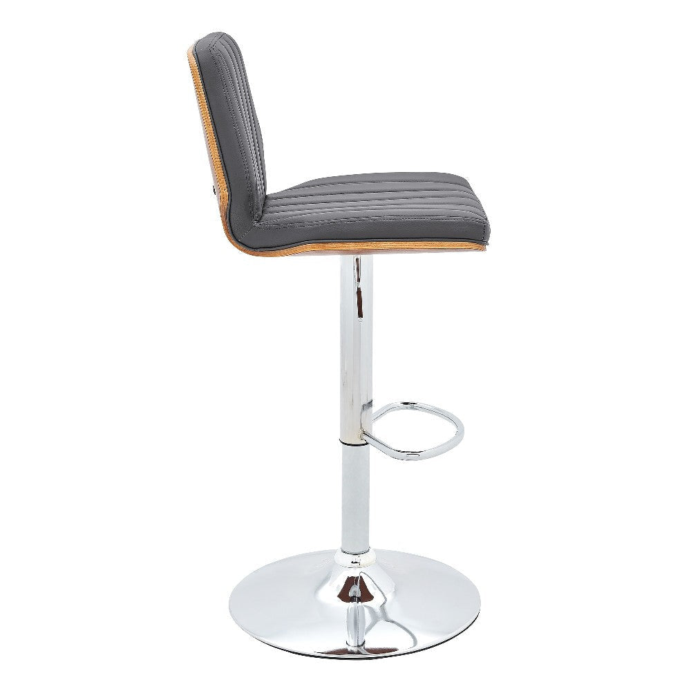 Sabine Adjustable Swivel Gray Faux Leather with Walnut Back and Chrome Bar Stool By Casagear Home BM246076