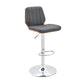 Sabine Adjustable Swivel Gray Faux Leather with Walnut Back and Chrome Bar Stool By Casagear Home