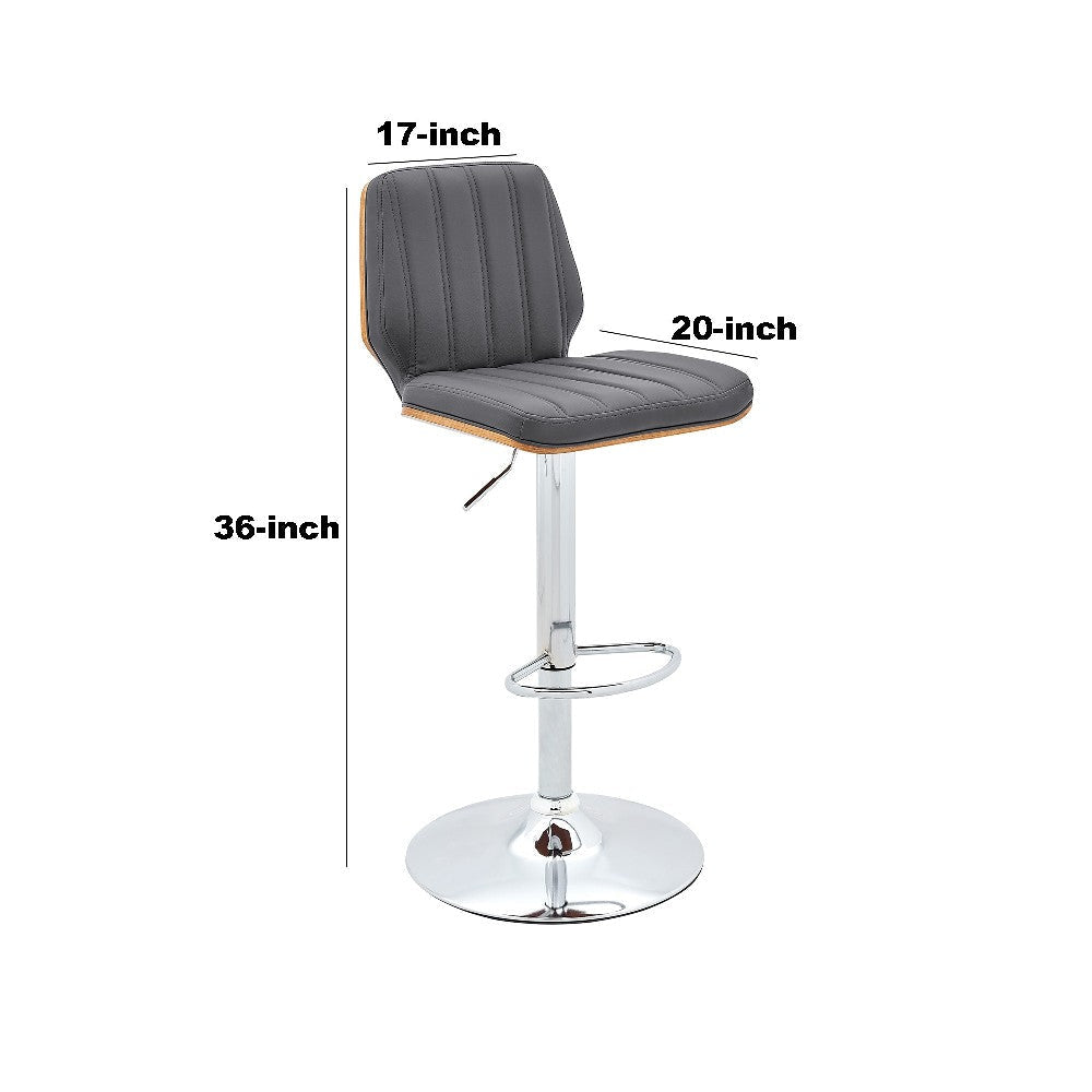 Sabine Adjustable Swivel Gray Faux Leather with Walnut Back and Chrome Bar Stool By Casagear Home BM246076