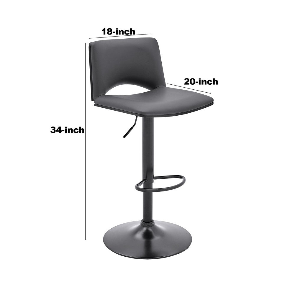 Thierry Adjustable Swivel Gray Faux Leather and Black Metal Bar Stool By Casagear Home BM246077