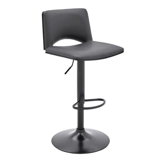 Thierry Barstool | Swivel | Faux Leather | Black Metal | Gray