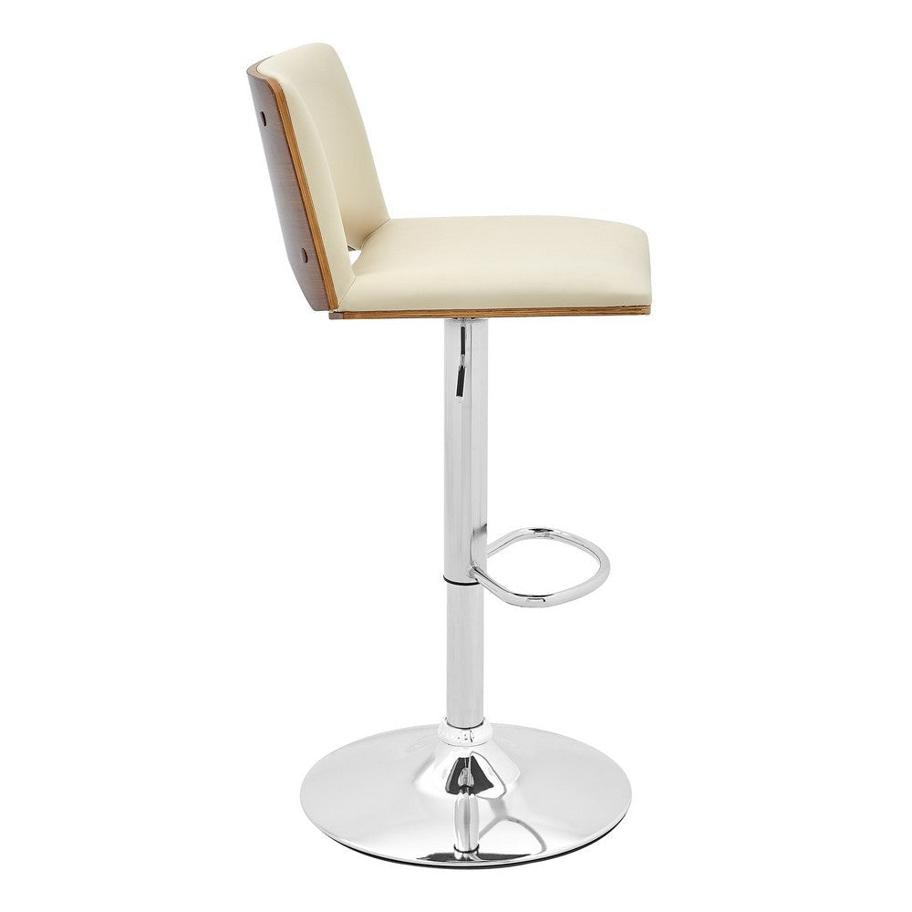 Thierry Adjustable Swivel Cream Faux Leather with Walnut Back and Chrome Bar Stool By Casagear Home BM246078