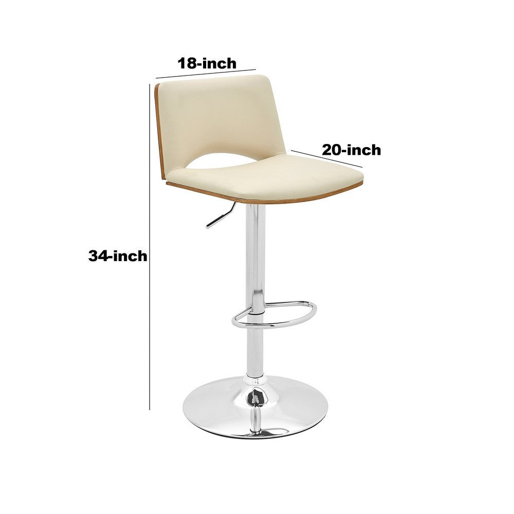 Thierry Adjustable Swivel Cream Faux Leather with Walnut Back and Chrome Bar Stool By Casagear Home BM246078