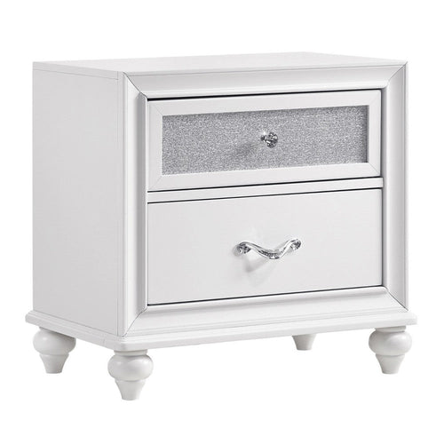 Nightstand with 2 Drawers and Glittery Acrylic Front, White