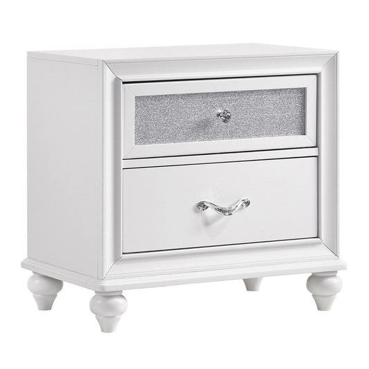 Nightstand with 2 Drawers and Glittery Acrylic Front, White