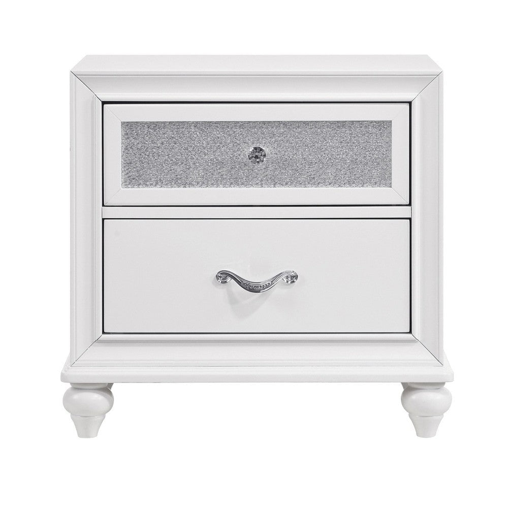 Nightstand with 2 Drawers and Glittery Acrylic Front White BM246083
