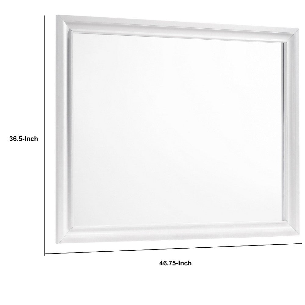 Wall Mirror with Rectangular Molded Wooden Frame White By Casagear Home BM246085