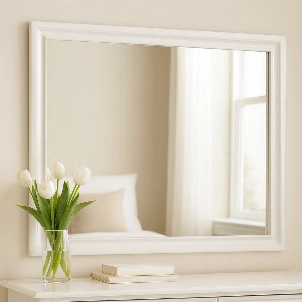 Mira Wall Mirror | Rectangular Molded Frame | White