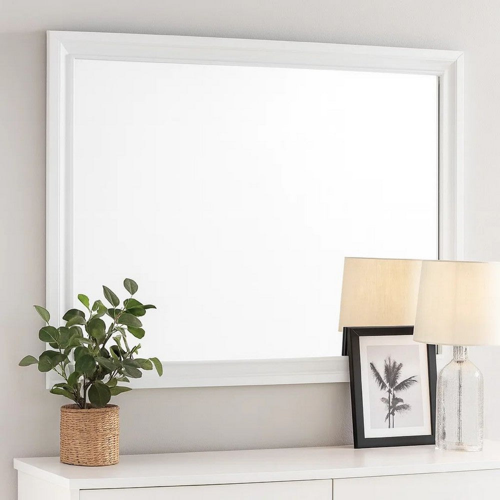 Mira Wall Mirror | Rectangular Molded Frame | White