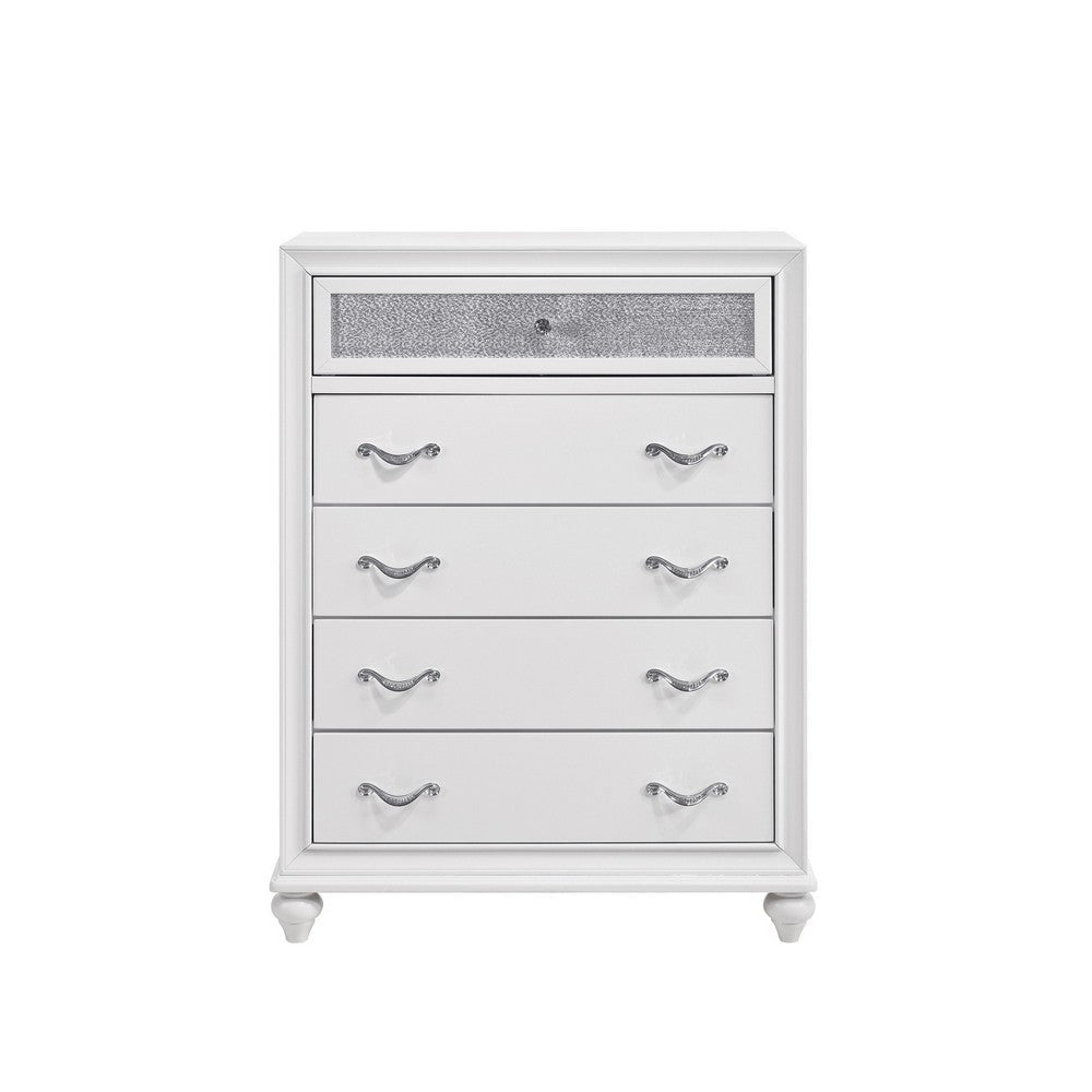 Chest with 5 Drawers and Glitter Acrylic Front White BM246086