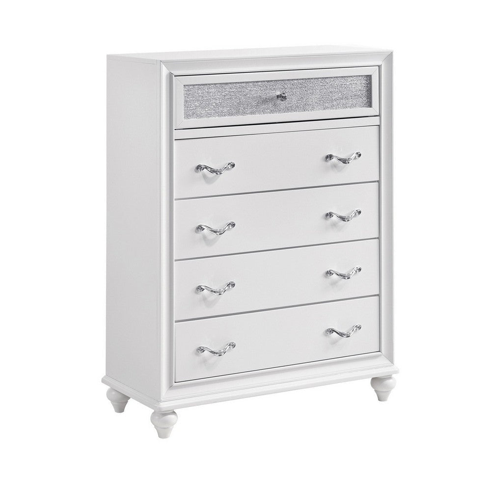 Chest with 5 Drawers and Glitter Acrylic Front, White