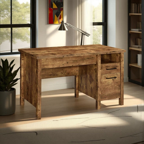 Mira Office Desk | Lift Top | File Cabinet | Rustic Brown