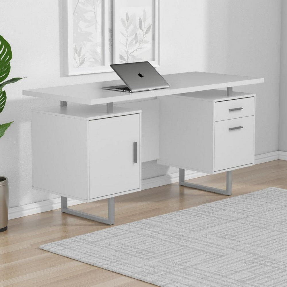 Mira Office Desk | Floating Top | File Cabinet | White