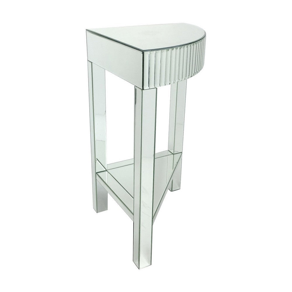 Liora Corner Table | Beveled Mirror Frame | Open Shelf | Clear