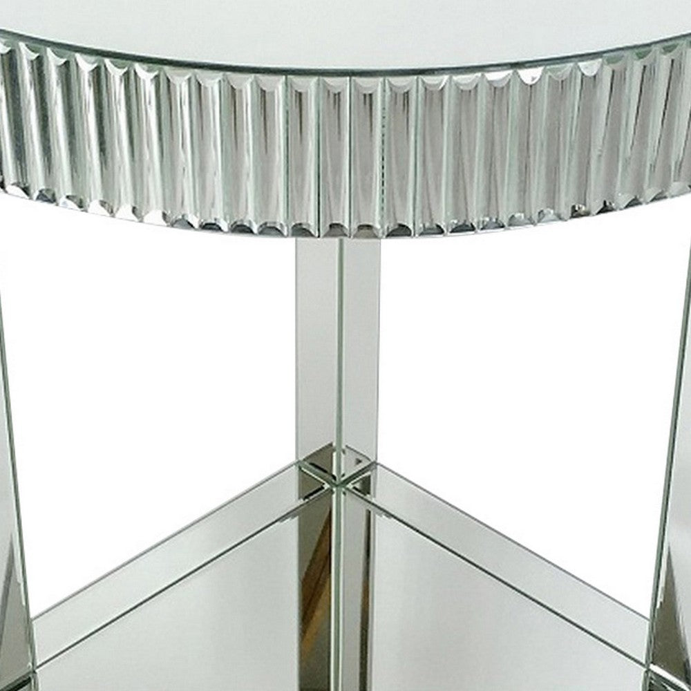 Corner Table with Beveled Mirror Frame and Open Bottom Shelf, Clear By Casagear Home