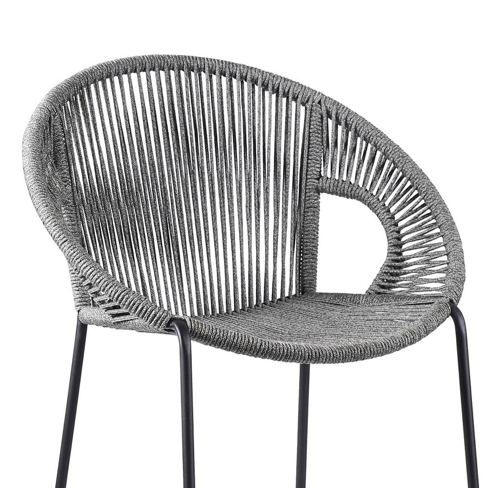 30 Inch Indoor Outdoor Bar Stool with Rounded Rope Woven Seat Gray By Casagear Home BM246128