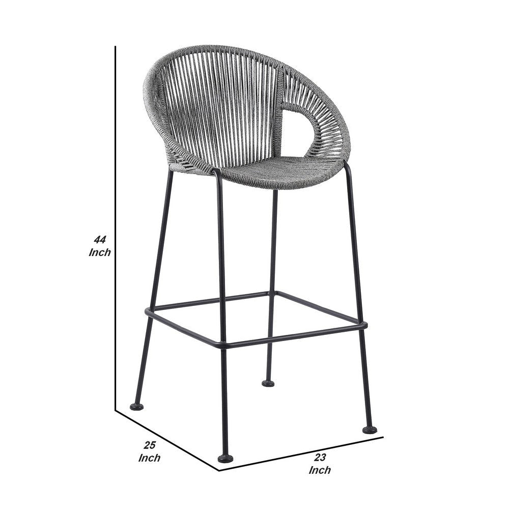 30 Inch Indoor Outdoor Bar Stool with Rounded Rope Woven Seat Gray By Casagear Home BM246128