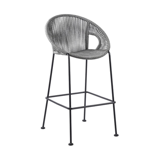 30 Inch Indoor Outdoor Bar Stool with Rounded Rope Woven Seat, Gray By Casagear Home